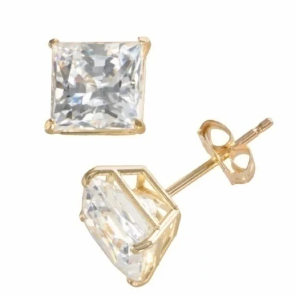 🌴 Renaissance 14k Yellow Gold CZ Stud Earrings