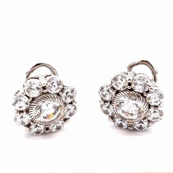 Designer Judith Ripka Sterling Silver Cubic Zirconia Flower Lever Back Earrings