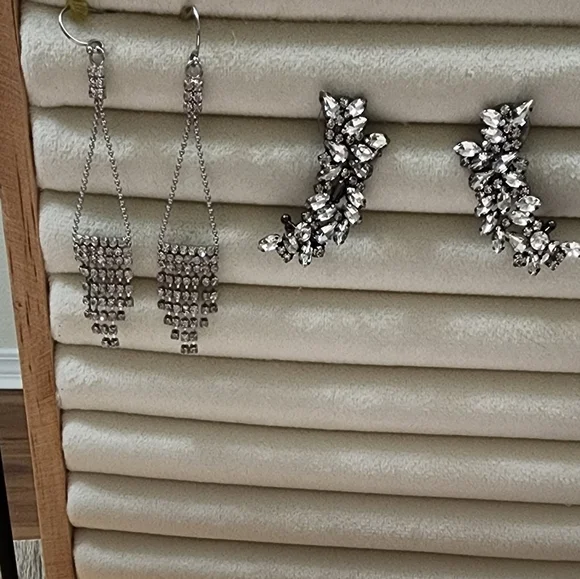 RHINESTONE CRESCENT CLIMBER SCREW BACK EARRINGS and CZ Dangle Post Earrings