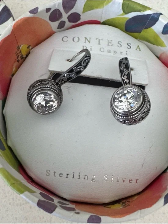 Contessa di Capri Sterling Silver Clear Crystal Drop Earrings