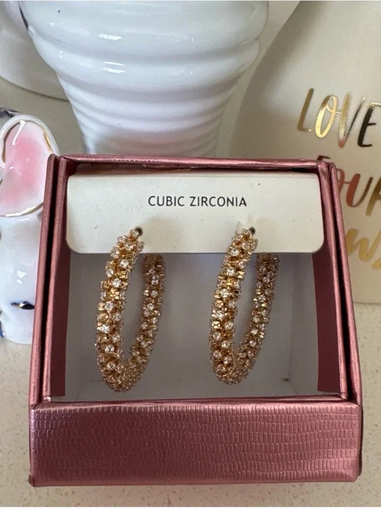 Christian Siriano Rose Gold Crystal Hoop Earrings