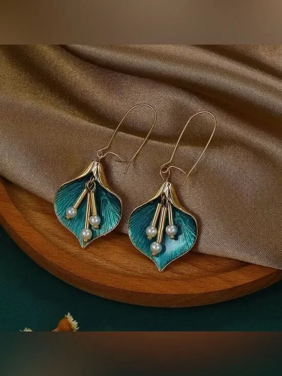 Green flower drop hoop earrings N1484