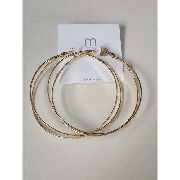 New MELODY Brand Signed Gold Tone Crossed Very‎ Large Hoop Earrings FREE $HIP!!