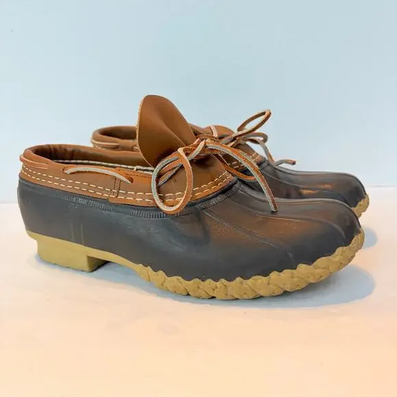 LL Bean Rubber Moc Low Duck Boots Men's 8M Brown Leather Rubber Waterproof