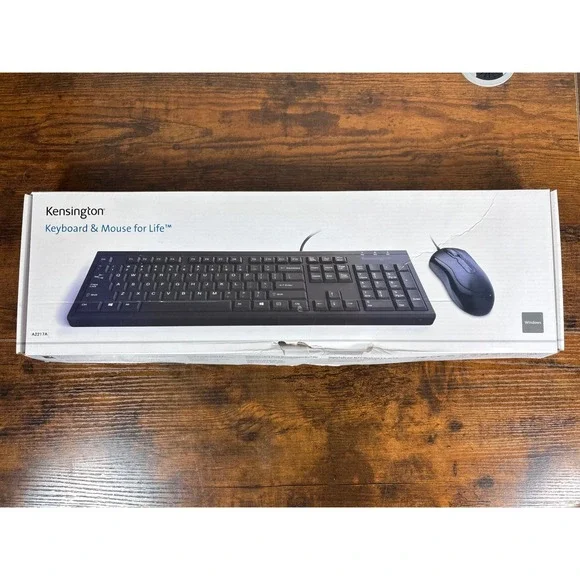 Kensington Pro Fit Wired Desktop Set Full Size‎ Spill Proof Keyboard Mouse Black