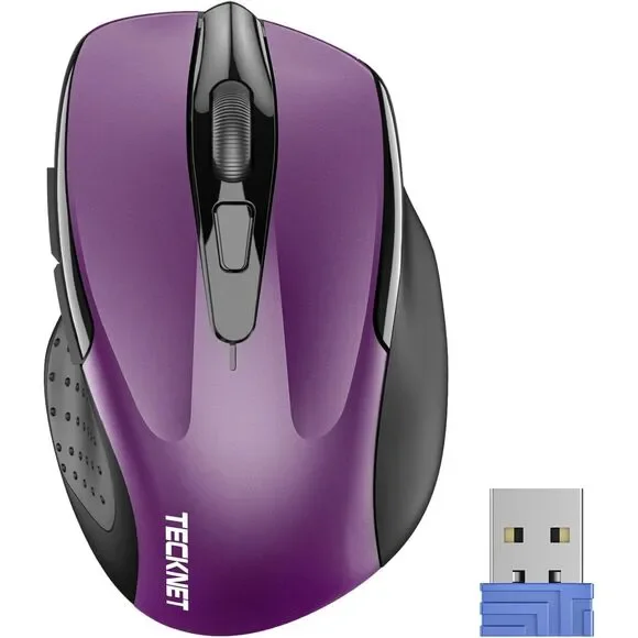 TECKNET Ergonomic 2.4G Wireless Mouse 2600 DPI 6-Button Computer PC Laptop Purpl
