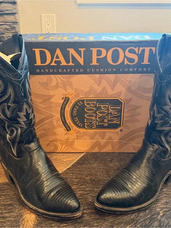 Dan Post Black Lizard-Embossed Western Boots