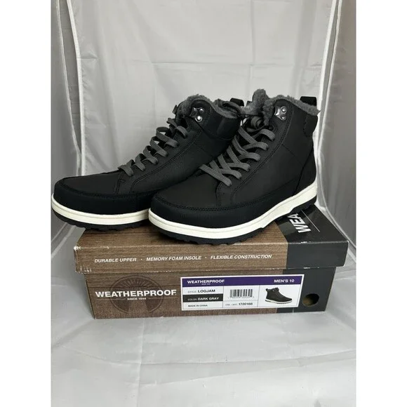 New  Weatherproof Men's Faux Fur Lined Lace Up Boots Dark Gray Size 10