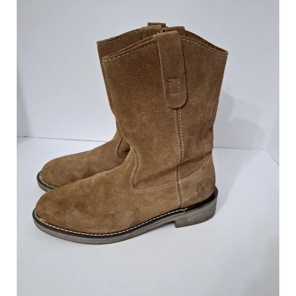 Brahma Del Rio Men's Brown Suede Leather Pull On Work Boots Sz 7 Western Cowboy