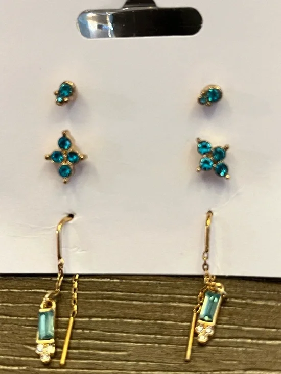 Delicate Aquamarine Gold-Tone Crystal Earring Set - 6 Pair
