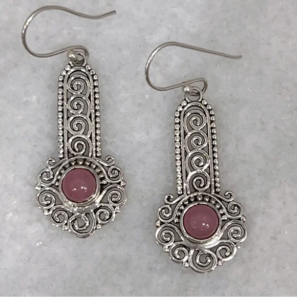Pink Jade Sterling Silver Earring