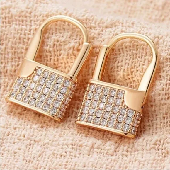 18K Gold Plated Lock Huggie Hoop Earrings