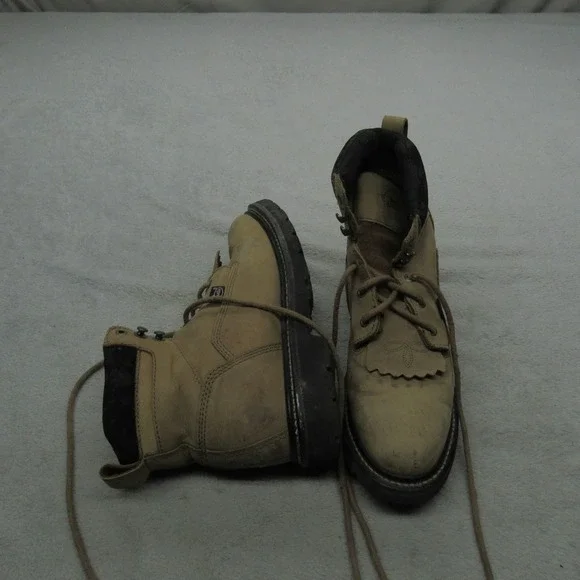 Justin Mens 7.5M Work Boots Brown Leather Lace Up Kiltie Waterproof Utility Work