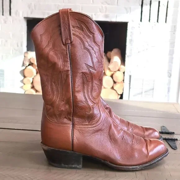 Lucchese 2000 T3097-R4 Men’s Lone Star Calf R-Toe Cowboy Boots Cognac Brown Sz …