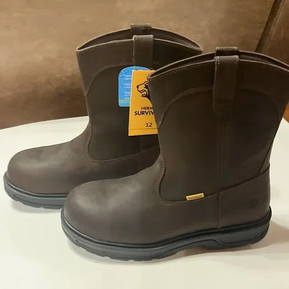 Herman Survivors Men's Brown Waterproof Leather Pull-On Work Boots Size 12 NEW