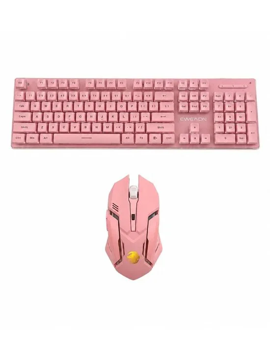Pink Wireless Keyboard & Mouse Combo EWEADN V3 Rechargeable Ergonomic Silent Key