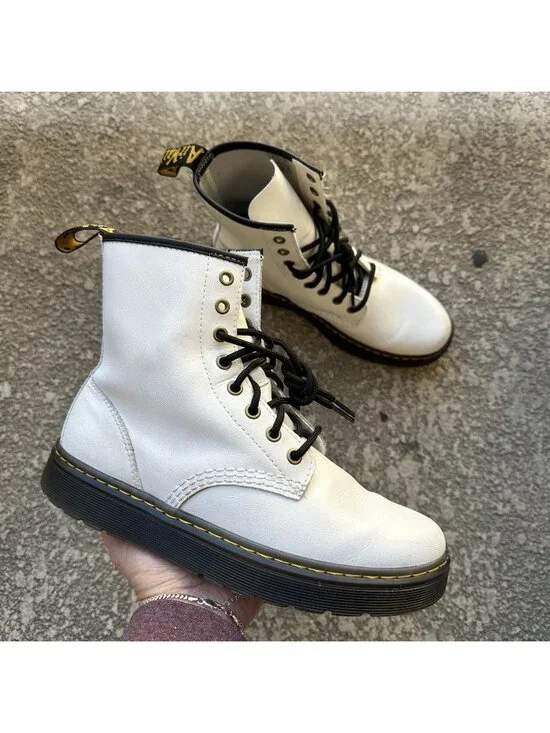 Dr. Martens Zavala Lace Combat Boots White Genuine Leather Mens 7/Womens 8