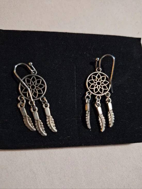Sterling Silver Dreamcatcher Feather Dangle Earrings - Unbranded