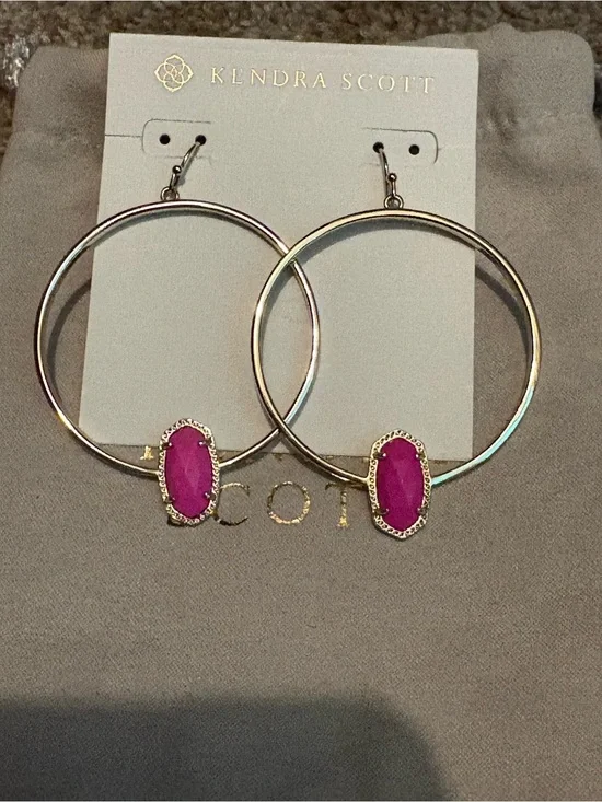 Kendra Scott Gold Hoop Earrings with Hot Pink Stones