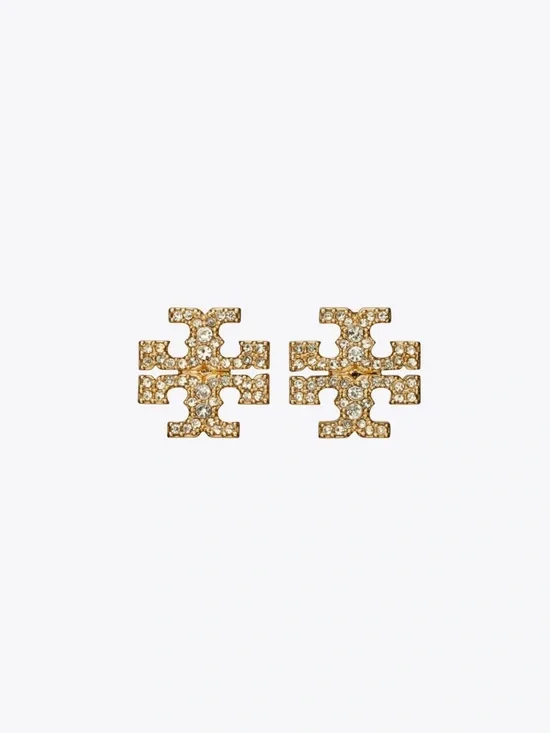 Tory Burch Gold Icon Pave Stud Earrings