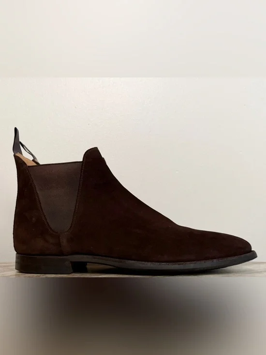 CROCKETT & JONES 9.5 D US/UK  8.5 E DARK BROWN SUEDE CHELSEA 8 BOOT $830