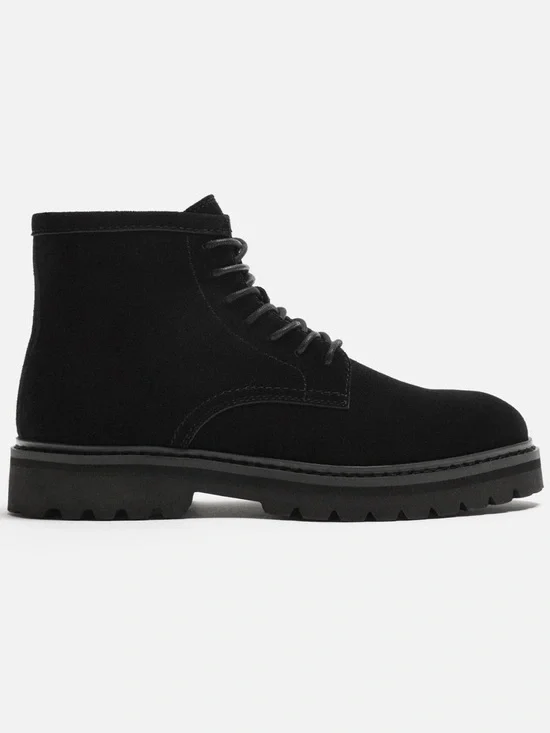 Zara Men's Leather Black Lace-Up Boots