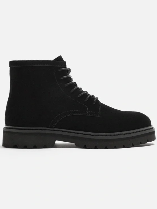 Zara Men's Leather Black Lace-Up Boots