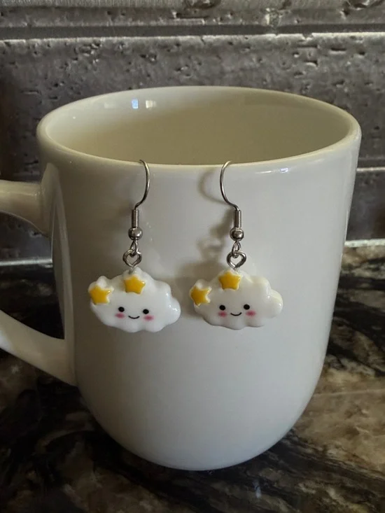 3/$30 Kawaii Cloud Dangle Earrings with Yellow Stars