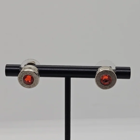 silver tone red rhinestone repurposed bullet earrings 38 super