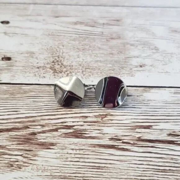 Vintage Clip On Earrings Geometric Odd Silver Tone