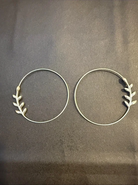 Sterling Silver 925 Leaf Vine Endless Hoop Earrings, Textured Botanical Design