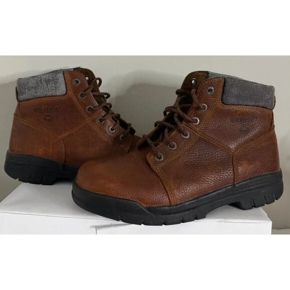 Wolverine Brown Leather Work Boots Lace Up Oil & Slip Resistant Size 12M