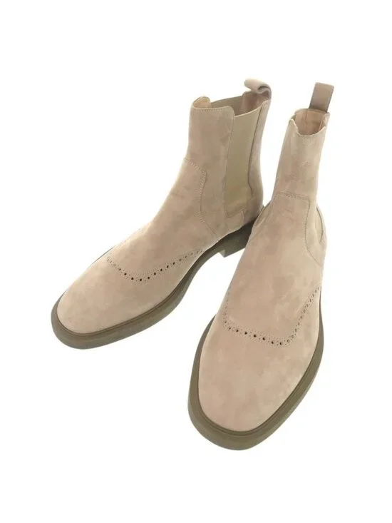 Hermes Ebony Suede 43.5 Beige Side Gore Short Boots