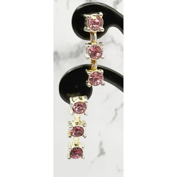 October Birthstone Stud Earrings Pink Rhinestone Silver Tone NOS NWT