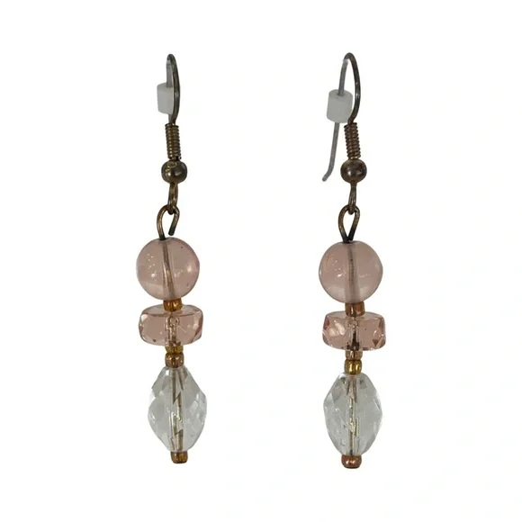 Pink and Clear Crystal Bead Earrings