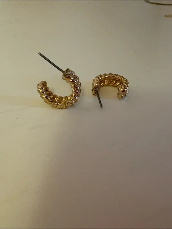 Gold Twisted Hoop Earrings - Women's Jewelry