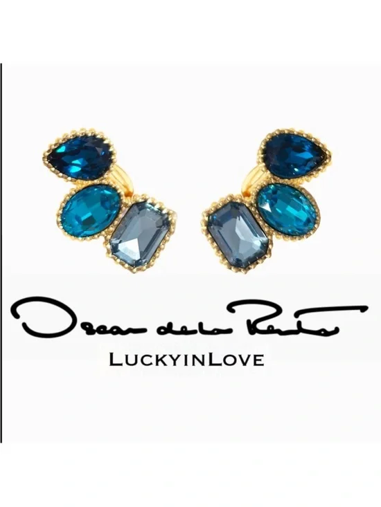 OSCAR de La Renta • BLUES Emerald-Cut Climber Ear Cuffs Clip On.