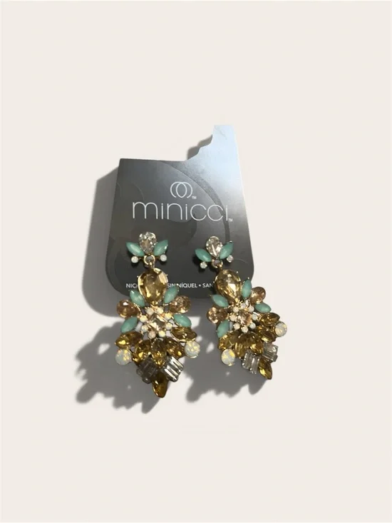 Minicci Gold and Aqua Teardrop Crystal Cluster Earrings