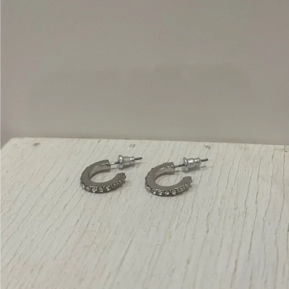 NWOT Silver Earring Hoops With Diamonds