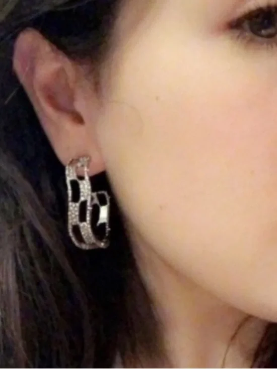 ALEXIS BITTAR • Silver Crystal Georgian Checkerboard Wavy Hoop Earrings