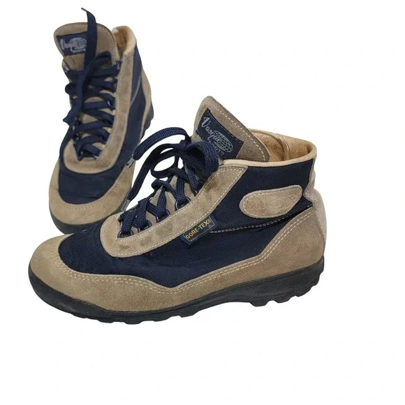 VTG Vasque Skywalk 7534 Gore-Tex 9 M Hiking Boots Navy Tan Made in Italy EUC