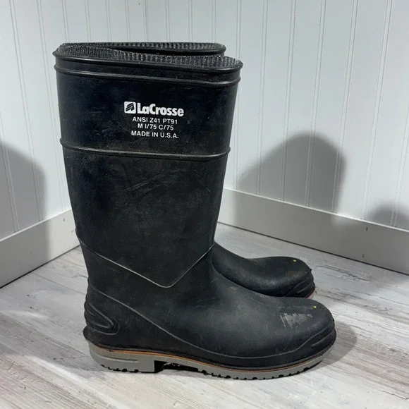 LaCrosse Boots Rubber Men‎ Size 13 Safety Toe Work Boots ANSI Z41 PT91 Black USA