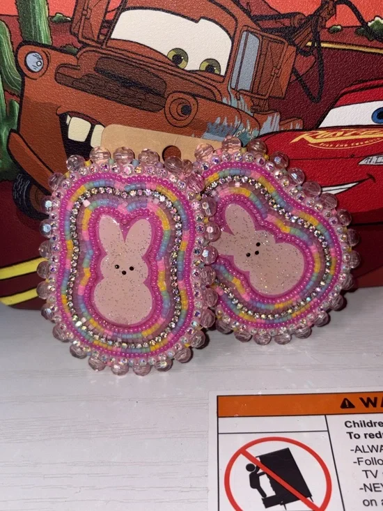Beaded Pink Bunny “Peep” Earrings