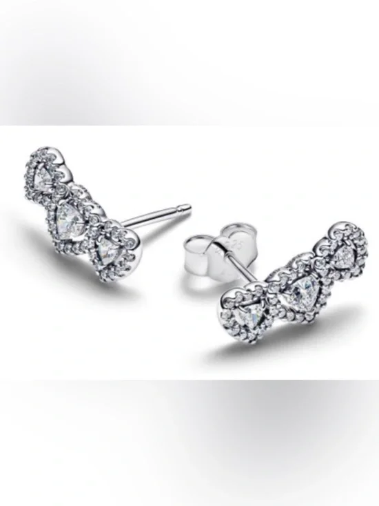 Halo Heart Trilogy Stud Elegant Sterling Silver Heart Earrings