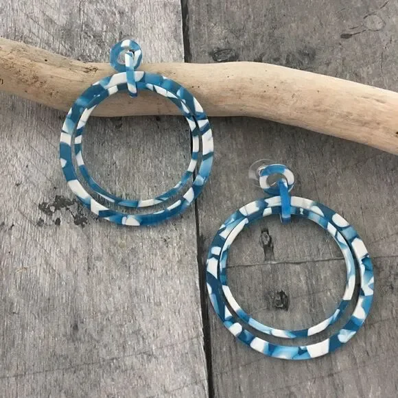 Tortoise Blue Acrylic Double Hoop Earrings