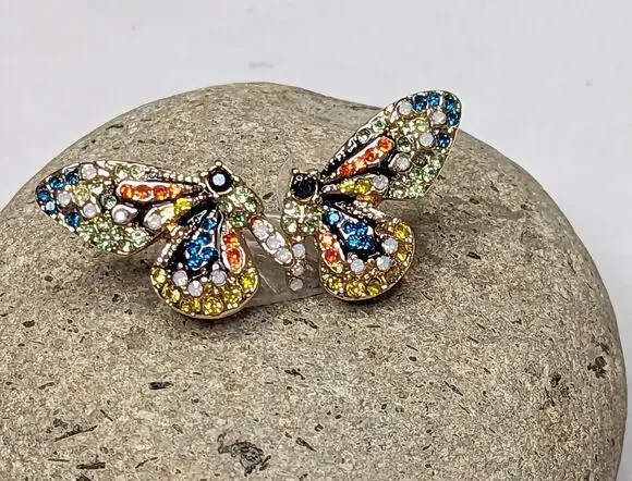 Butterfly Goldtone Post Earrings with Colorful Crystals