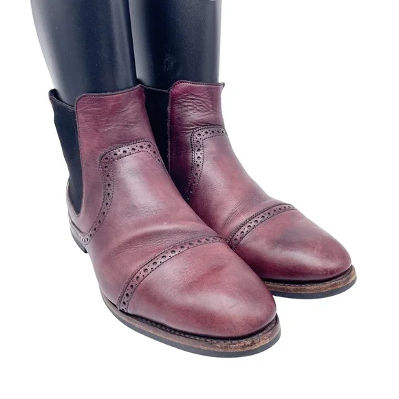 Allen‎ Edmonds Men's Burgundy Leather Lombard Cap Toe Chelsea Boot Size 9.5 EEE