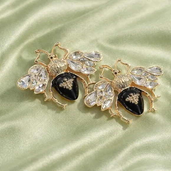 Vintage Luxury Bee Gold Crystal Earrings