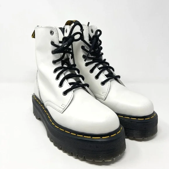 Dr. Martens Jadon Black Leather Platform Combat White Boots Men 7 Women 8