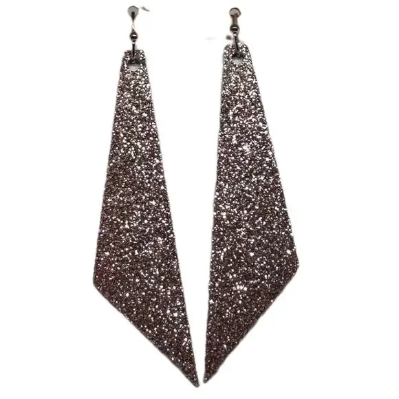 Pink glitter earrings geometric shape handmade one of a kind